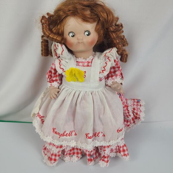 1994 Campbell’s Soup Porcelain Doll Red Hair Red Gingham Dress Collectible - Picture 1 of 10